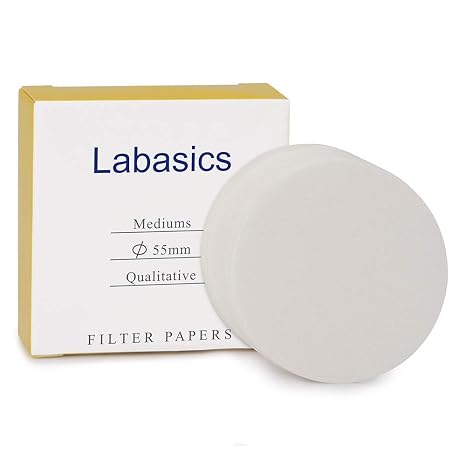 Labasics Qualitative Filter Paper Circles, 55 mm Diameter Cellulose Filter Paper with 15-20 Micron Particle Retention Medium Filtration Speed, Pack of 100