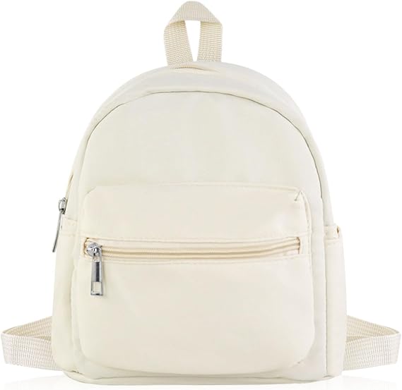 Mini Backpack, Nylon Small Rucksack Bag for Women, Cute Small Backpack Womens Backpack with Detachable Shoulder Strap for Walking, Travelling, Shopping (beige)