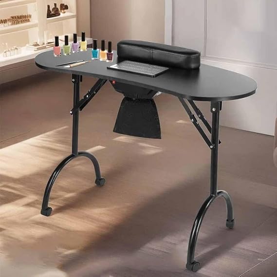 Portable Folding Manicure Table, Manicure Table Beauty Salon Technical Station, Modern Beauty Salon Workstation Manicure Table, Beauty Salon Manicure Supplies Workstation for Manicurists,Black