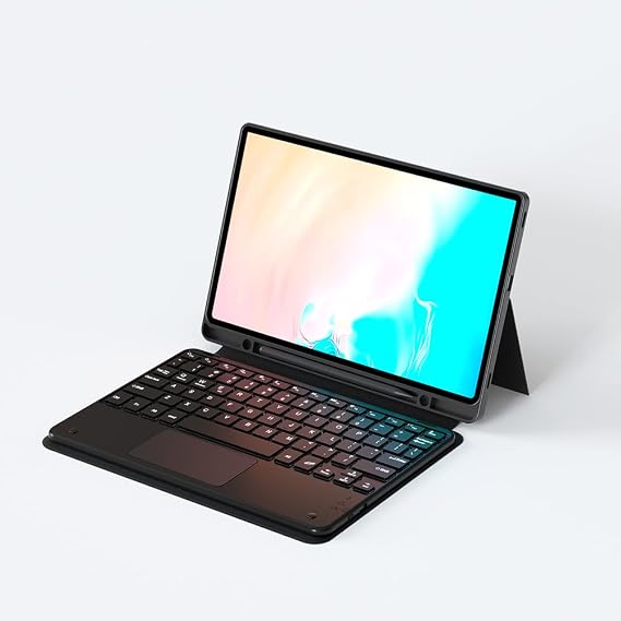 Aksesuarcim Samsung Galaxy Tab S9 FE Plus SM-X610 X616 ile Uyumlu Kılıf Klavyeli Kalem Bölmeli Bluetooth Bağlantılı Standlı Tablet Kılıfı Siyah