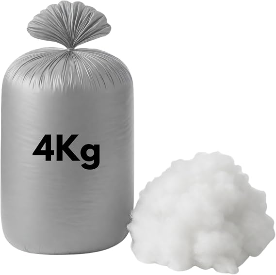 Polyester Fluff Soft Fibre Pillow Stuffing 4kg, Plush Fill Bean Bag Filler Hollowfibre Stuffing, White Fluff Fiberfill Cushion Filler (4kg)
