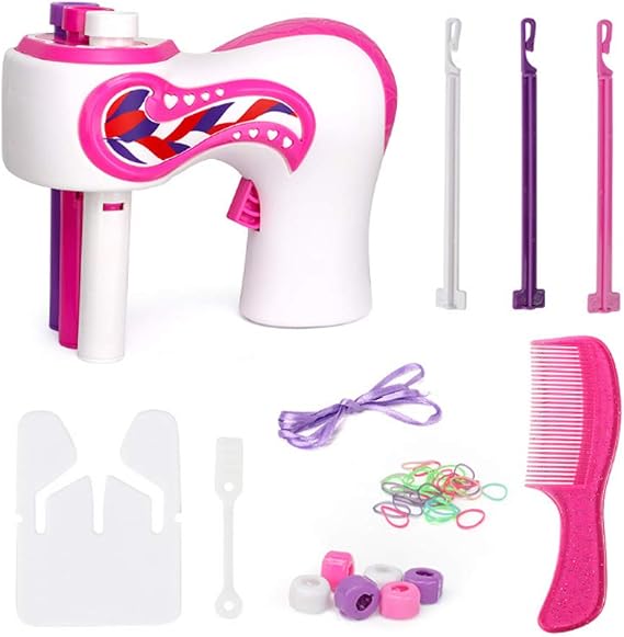 Automatic Hair Braider Electric Hair Braiding Machine,3-Strand DIY Braid Set Hairdressing Decoration, One-Click Start, Quick Twist,Girl Gift (Pink and White)