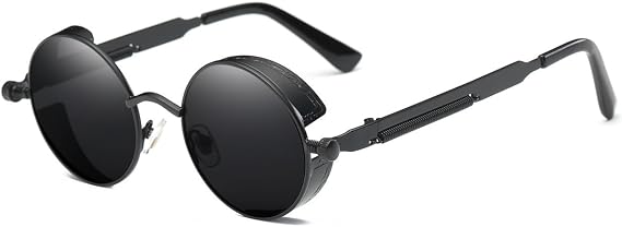 Dollger Retro Steampunk Style Sunglasses Round Metal Circle Frame Eyewear for Men Women