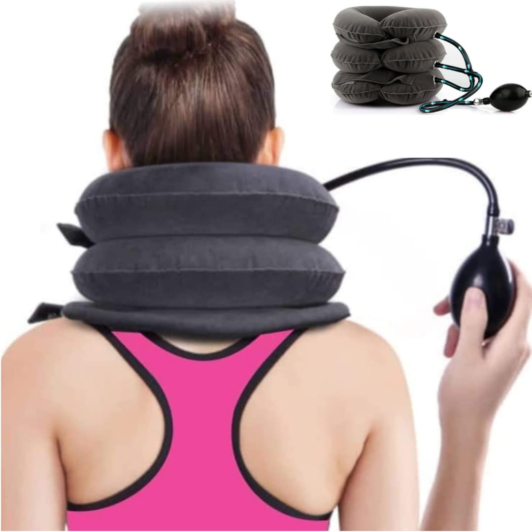 Spinegear Inflatable Neck traction for Home use medically approved 3 layers Air Cervical brace device Spine Shoulder Support for Neck Pain Pinched Nerves & Muscle Strain Collar Stretcher One Size