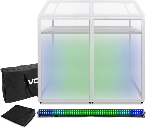 VONYX DB3 Portable DJ Booth with LCB144 MK2 Backlighting Bar, Foldable Stand, Lycra Covers & LED Uplighter, Mobile DJ Booth Stand for Clubs, Events & Performances