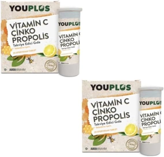 Youplus Vitamin C Çinko Propolis 20 Efervesan Tablet 2'li Avantaj Paket