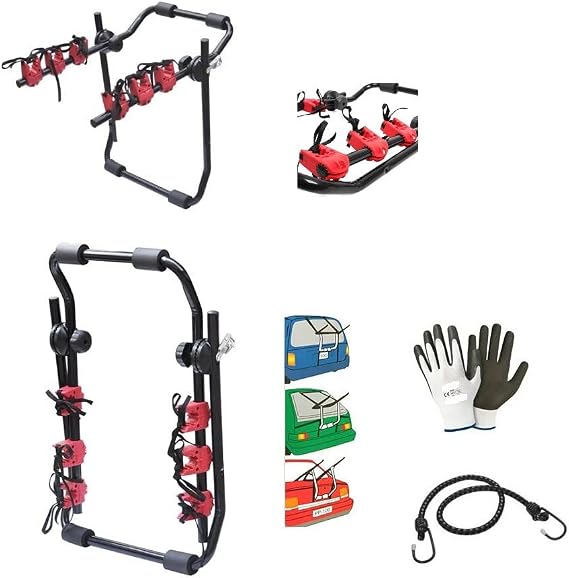 Compatible with Suzuki Swift Sport 5p (2010 onwards) Universal Rear Car Bicycle Bike Rack with 3 Bikes Steel Bracket with 6 Hardened Hooks Anti-Script Rubber Rings
