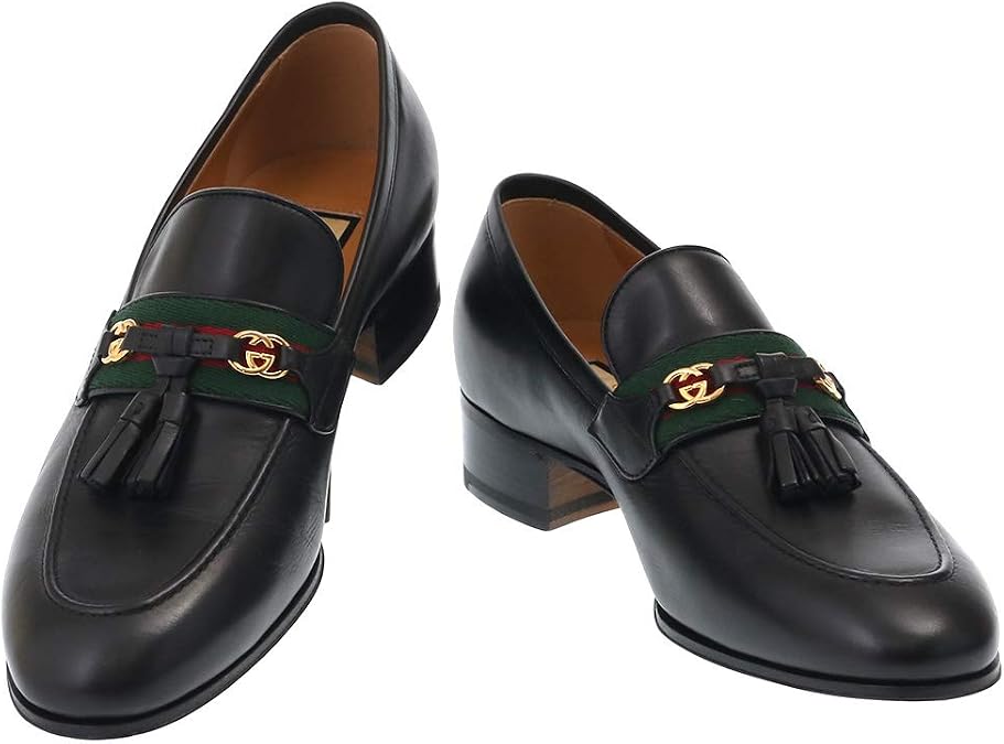 Gucci 624720 1W610 1066 Men's Loafer with Web & Interlocking G, Black