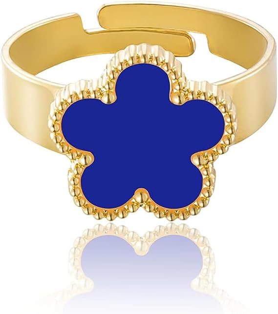 Gold Plated Five Leaf Clover Ring for Women, Lucky Flower Jewelry,Lucky rings for women to wear everyday (I)