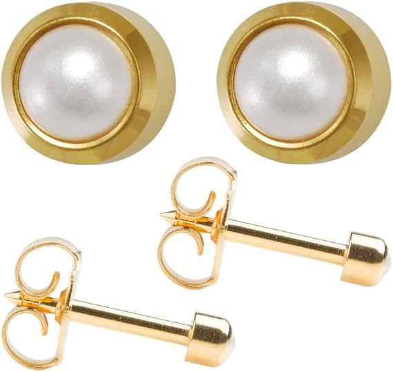 Studex Pearl Regular 4mm Gold Plated Bezel Setting Ear Piercing Stud Earrings