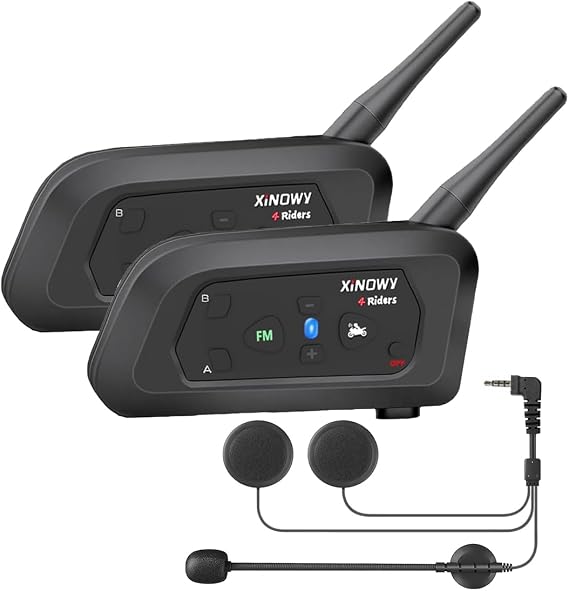 Mihono V4 Bike Intercom Set of 2, Compatible with 4 People Simultaneous Calls, Easy Operation, One-Touch Connection, Up to 1,500 m Communication, Equipped with Qualcomm Chip, IP67 Waterproof, ENC and