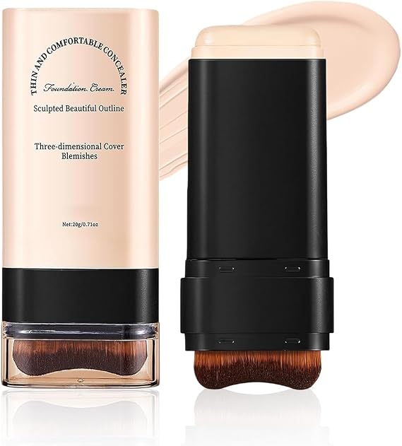 2 Pieces Full Coverage Foundation Stick Foundation Cream with Brush Long Lasting Concealer with Dual Head and Contour Stick Natural Makeup Finish