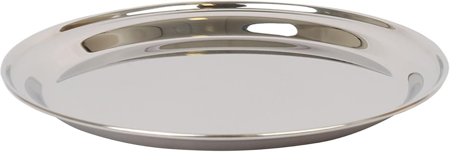 Argon Tableware 40.5cm Serving Platter - Stainless Steel Chrome Dinner Tray Round Tray Plate Large Appetizer Serving Dishes for Party, Events, Table Service, Snack Platters