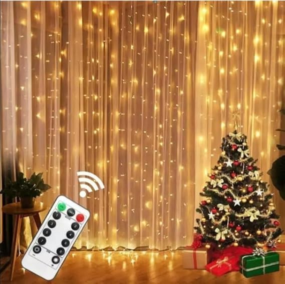 300 LED Perde Işık Kumandalı – Sarı Günışığı, 3x3m USB Powered, 8 Farklı Işık Modu, Dekoratif Perde LED Işık, Doğum Günü, Kına, Düğün, Parti ve Etkinlik Aydınlatması [Enerji Sınıfı A]