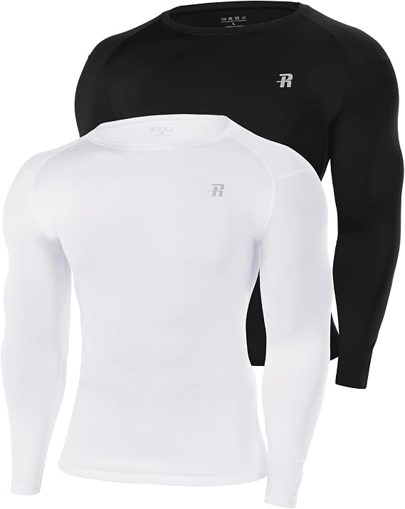 Runhit Men's Compression Base Layer Long Sleeve Top, UPF 50+ Quick Dry Sports Undershirt for Running Gym Cycling Football Golf Training