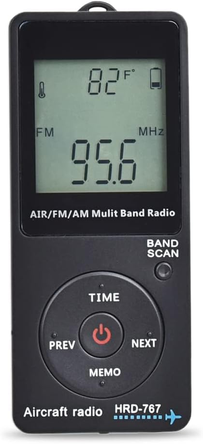 HRD-767 FM/AM/AIR Multi-Band Radio Airplane Band Radio Receiver with Strap LCD Display Lock Button Strap Storage Bag with Headphone