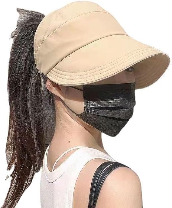 Valkyrie Geniş Vizör Güneş Koruyucu Kadın Şapka Maske Takma Düğmeli Tenis Spor Şapka Krem