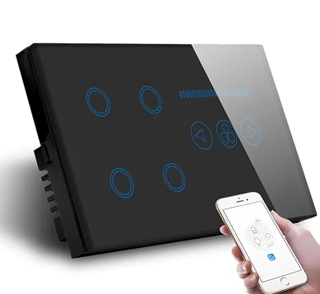 WIFI 4Gang Switch With Fan Dimmer Smart Light Switch Smart Home Products Home Automation Control System (black)