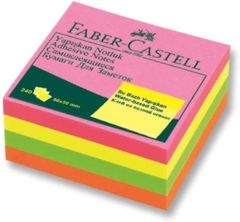 Faber-Castell Yapışkan Notluk 50x50mm, Karışık Fosforlu Renkli Mini Küp