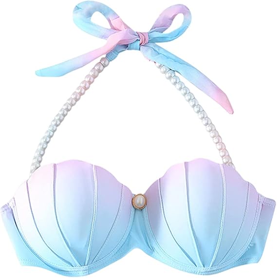 Ladies Bikini Top Strappy Seashell Swim Tops Sexy Push Up Underwired Bra Bikini Top Swim Bra SwimmingCropSwimming Tops Swimwear Beachwear Women Beach Party Essentials