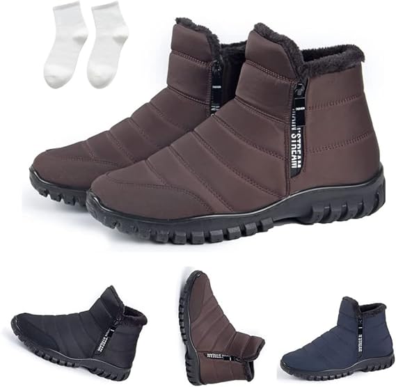 Men's Winter Snow Boots Fur Lined Warm Boots with Zip, Winter Waterproof Warm Cotton Zipper Snow Ankle Boots