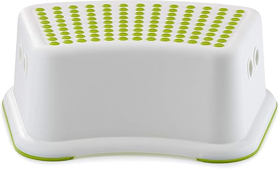 Children Step Stool for Bathroom, Non-Slip Toilet Step in White and Green for Kids, Multiuse Booster Step