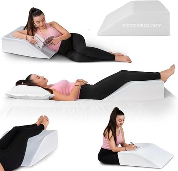 Restorology Leg Elevation Wedge Pillow, Helps Sleeping, Resting, Reading, Blood Circulation, Post Surgery Back Hip Neck Knee Pain, Removable Zip Cover - Size 60 X 50 X 15 CM