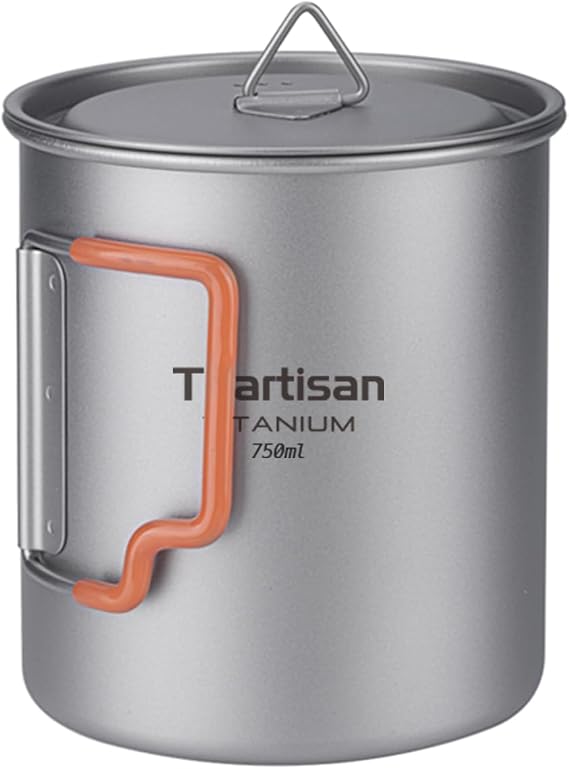 Ti artisan Titanium Cup Camping Pot Ultralight Titanium Mug 750ML Camping Cup Titanium Pot with Foldable Handles and Lid for Outdoor Camping Hiking Backpacking (750ML)