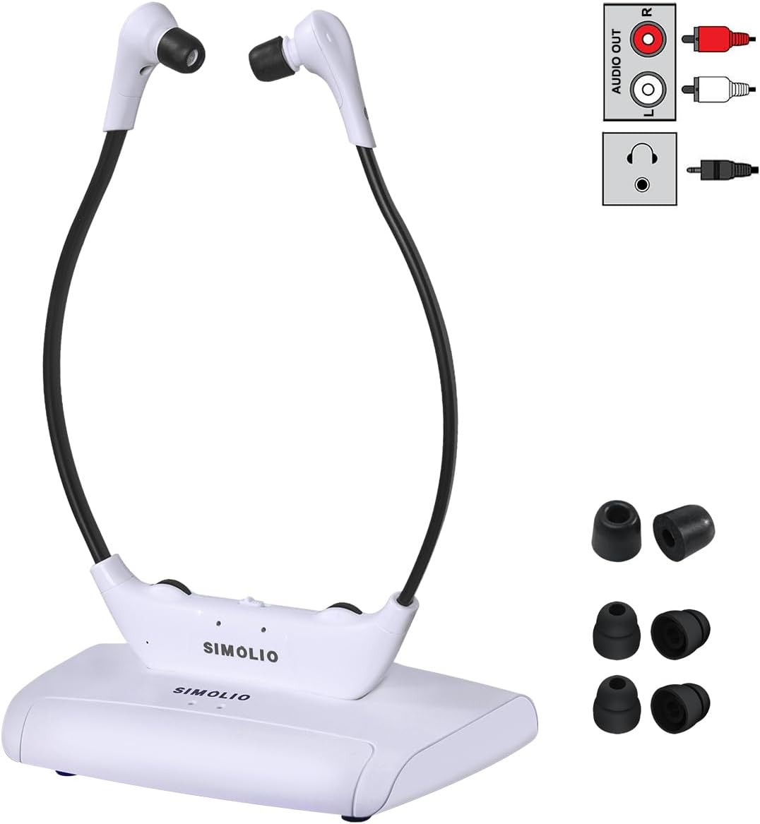 SIMOLIO Wireless TV Headsets, Television Listening Headphones System for Seniors Elderly, Analog Wireless Headphone with Extra Soft Earbuds SM-823 Pro
