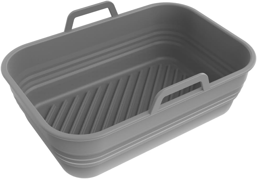 2 PCS Silicone Air Fryer Liner, Air Fryer Silicone Liners Reusable in Air Fryer Accessories, AirFryer Liners Compatible with Dual air Fryer Grey, XL Grey Rectangle Dual Air Fryer Liner