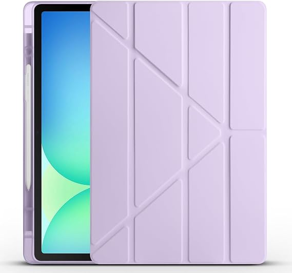 Aksesuarcim Samsung Galaxy Tab S10 FE Plus SM-X620 X626B ile Uyumlu Kılıf Silikon Yumuşak Kalem Bölmeli Esnek 4 Farklı Stand Olabilen Tablet Kılıfı Lila