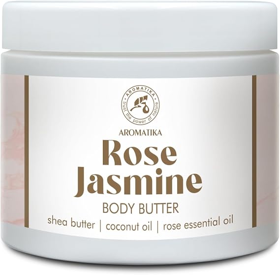 Rose-Jasmine Body Butter 300 ml - Cream Body Butter with Shea Butter - A blend of Almond, Coconut and Rose oils - Body Moisturizer - Skincare - Hand Care - Skin Nutrition - Beauty