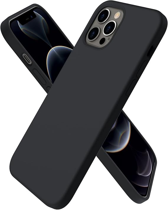 ORNARTO for iPhone 12 Case/iPhone 12 Pro Case, Slim Silicone Cover Black
