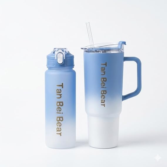 2’li Matara ve Pipetli Mug Bardak Seti – 900 ml Spor Suluk + 1500 ml Pipetli Termal Mug Bardak, Günlük Kullanım İçin pratik İçecek Seti