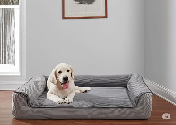 viscopet Premium Sofa Blok sungerli Alezli Fermuarlı Yıkanabilir Köpek Yatağı (X-Large, Gri+Fume)