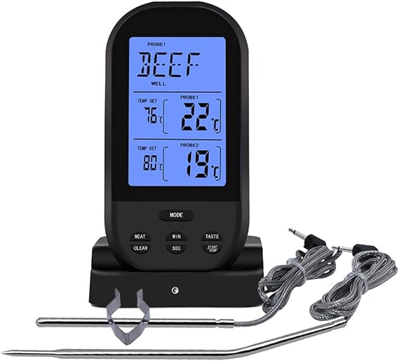 Digital Instant Read Meat Thermometers & Timers, Kitchen Food Cooking Thermometer with Dual Probe and Alarm for Grilling, BBQ, Baking