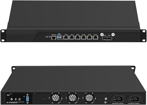 19 Inch Firewall Appliance Celeron J6413, 6 x i226V 2.5G LAN 1U Router PC with 2 x SFP Gigabit, 19” Rack Mount Network Security Hardware with VGA, Barebone (No RAM/SSD)