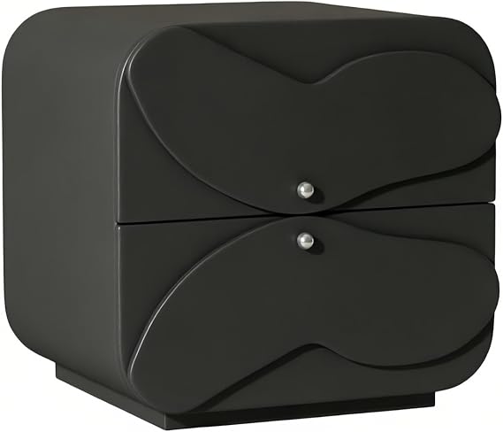 Bedside Table Rounded Corner Cube Nightstand with Two-Drawer for Bedroom Storage Organization Bedroom(Black,Medium)