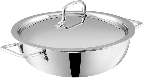 Vinod Platinum Kadai Triply Stainless Steel | Suitable For Indian Cooking, Sauces, Stews, Soups | Deep/Extra Deep Kadai | Induction, Electric Friendly (Extra Deep Kadai, 32cm)