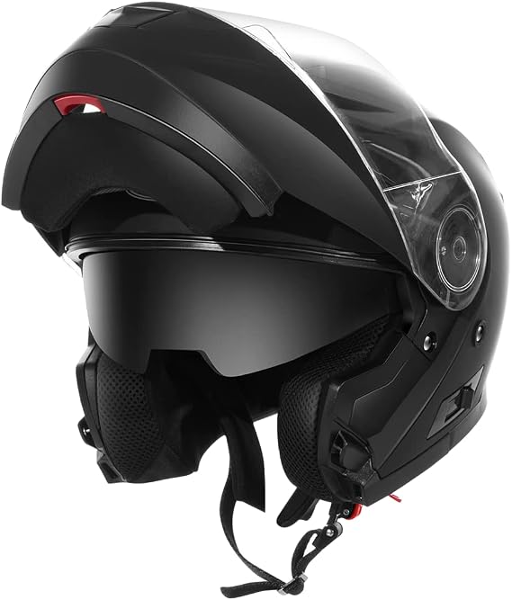 Modular Motorcycle Helmet ECE Approved – YEMA 1650926M Motorcycle Helmet Integral Scooter for Women Men Adults with Double Visors-Matte Black-S