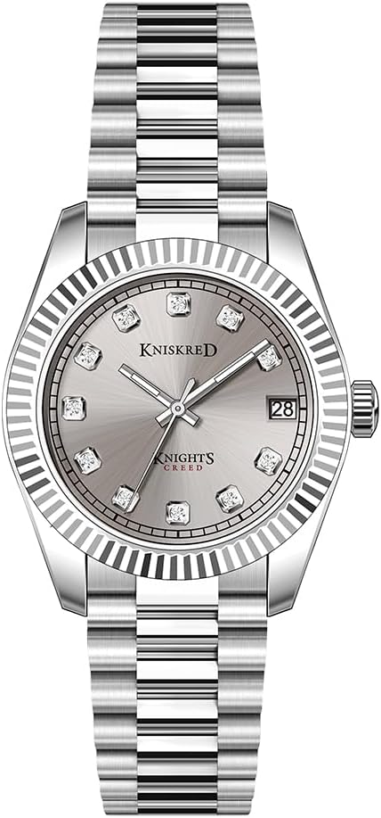 Klassische Armbanduhren für Damen mit Kristall Akzent und Solid Edelstahl Band Damen Kleidung Uhr Wasserdicht