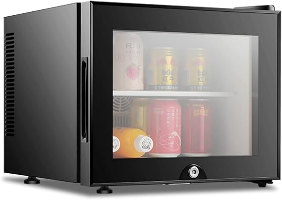 Mini Fridge with Glass Door, Energy Saving, Low Noise, Stainless Steel, Locking Design, 20L Capacity for Hotel Rooms and Dormitories