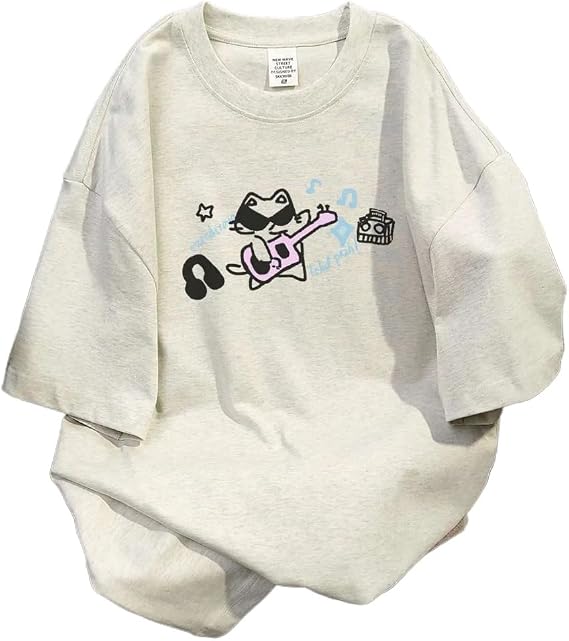 ゴス パンク オーバーサイズ Tシャツ かわいい カワイイ 猫 プリント バギー シャツ 夏 原宿 ヴィンテージ Y2k Tシャツ トップス 服
