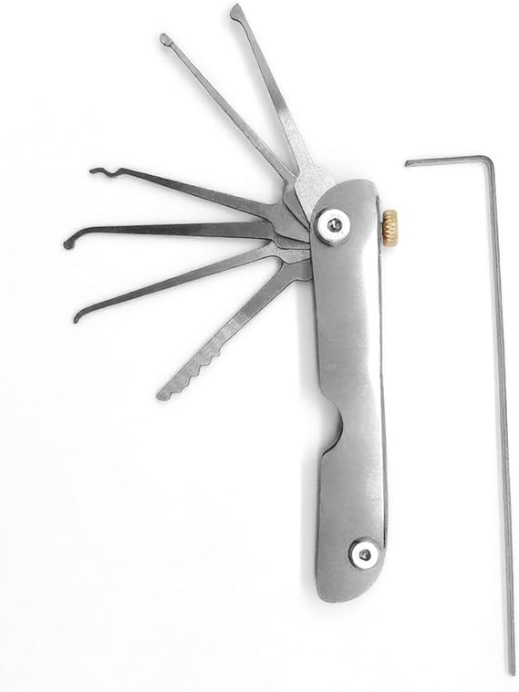 7-in-1 Lock Picking Kit – Stainless Steel Folding Lockpick Set with Single Hook Picks – Portable Locksmith Tools for Practice & Emergency Use – Lock Picking Tool for Beginners