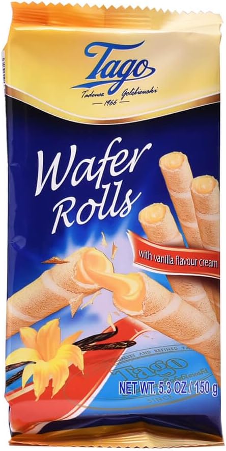 Tago Wafer Rolls from Serendib | Crispy wafer rolls with flavoured Cream Filling (150g) | (3 Packets, Vanilla flavoured cream filling)