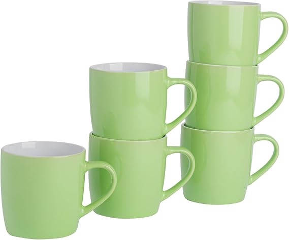 Argon Tableware Coloured Coffee Mugs - Green - 350ml - Pack of 6 - Gloss Stoneware Latte Cappuccino Cups Hot Chocolate Cups Colourful Mug Set with Handle