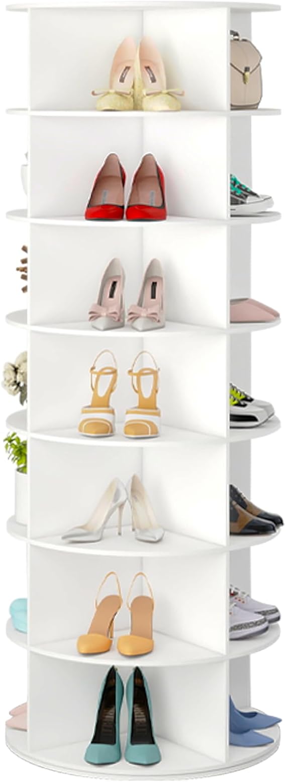 7 Tier Rotating Shoe Rack Tower, Easily Assembled Lazy Susan Shoe Organizer, 360° Spinning Shoe Rack Circular Storage, Multi-Purpose Rotating Storage Tower, White