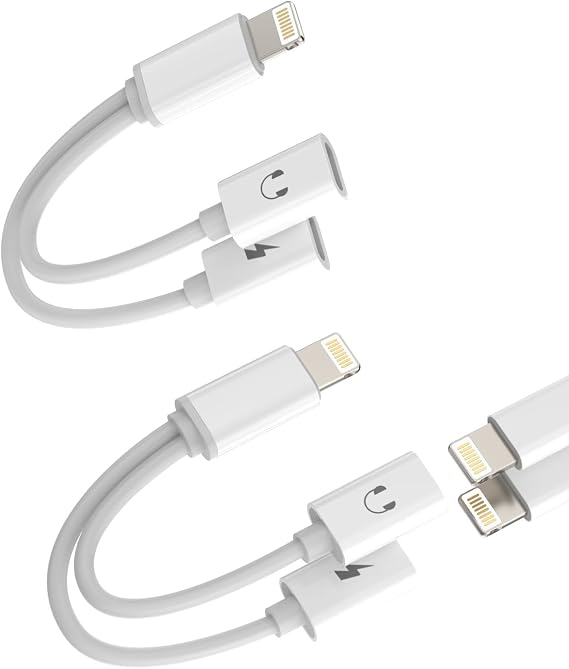 iPhone Aux Adapter Lightning Jack Quick Charger Audio 2-in-1 (Pack of 2) Double Plug Headphones Charging Cable Power Supply Splitter Apple MFI Fast Charger Accessories for 14 13 12 11 Pro Max X XS SE 8 7 ip-BFX