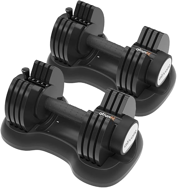 ATIVAFIT Adjustable Dumbbells 12.5/25/30 KG Pair,5-12 Quick Dial Adjust Weights, Anti-Slip Handle with Safety Lock Button, Compact Design for Home Gym Workout & Full Body Strength