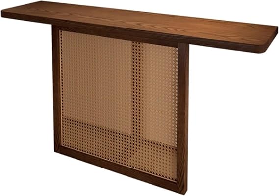 Entryway Console Table, Narrow Rattan Sofa Table with Storage Shelf for Living Room, Hallway, Bedroom, and Porch